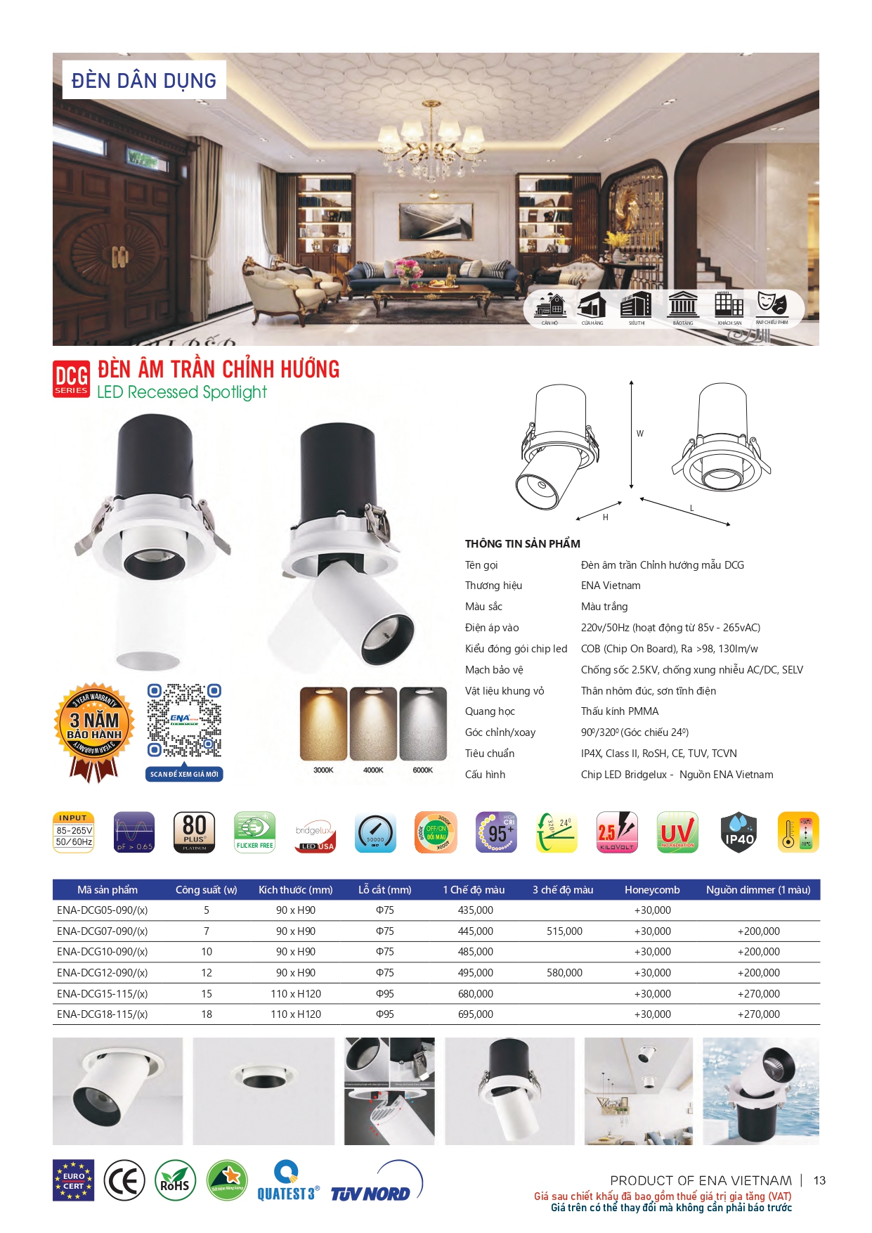 Bảng giá đèn led Ena 2026